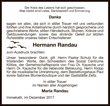 Traueranzeige von Hermann Randau von Uelzen