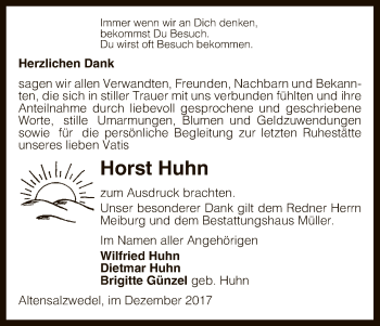 Traueranzeige von Horst Huhn von Uelzen