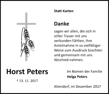 Traueranzeige von Horst Peters von Uelzen