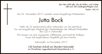 Traueranzeige von Jutta Bock von Uelzen