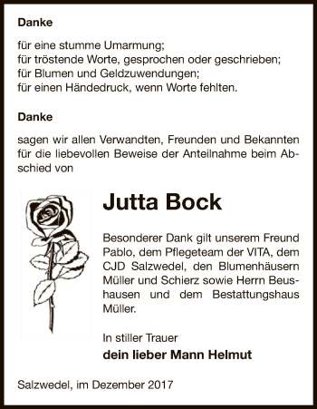 Traueranzeige von Jutta Bock von Uelzen