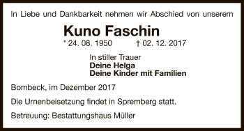 Traueranzeige von Kuno Faschin von Uelzen