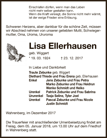 Traueranzeige von Lisa Ellerhausen von Uelzen