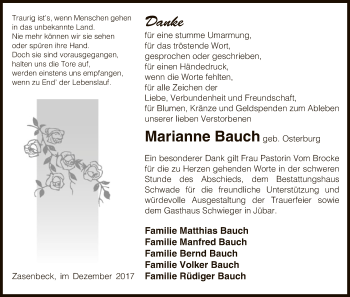 Traueranzeige von Marianne Bauch von Uelzen