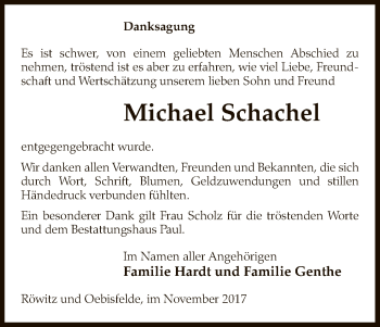 Traueranzeige von Michael Schachel von Uelzen