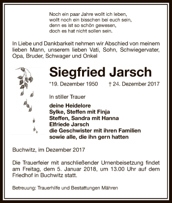 Traueranzeige von Siegfried Jarsch von Uelzen