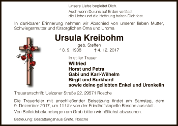 Traueranzeige von Ursula Kreibohm von Uelzen