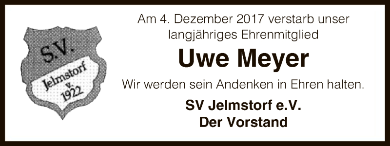  Traueranzeige für Uwe Meyer vom 06.12.2017 aus Uelzen