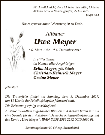 Traueranzeige von Uwe Meyer von Uelzen