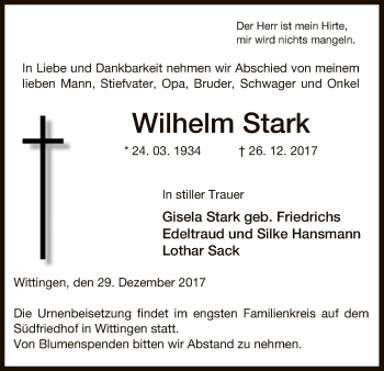 Traueranzeige von Wilhelm Stark von Uelzen