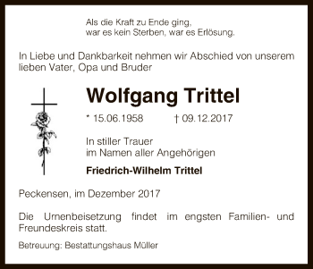 Traueranzeige von Wolfgang Trittel von Uelzen