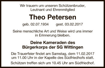 Traueranzeige von Theo Petersen von Uelzen