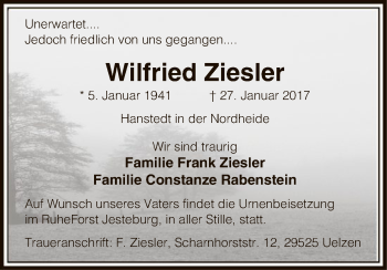 Traueranzeige von Wilfried Ziesler von Uelzen