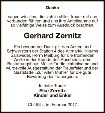 Traueranzeige von Gerhard Zernitz von Uelzen