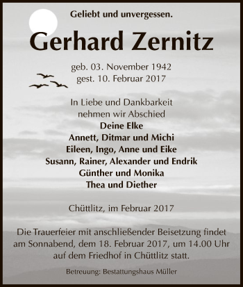 Traueranzeige von Gerhard Zernitz von Uelzen