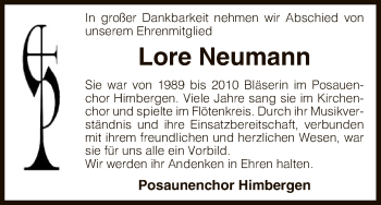 Traueranzeige von Lore Neumann von Uelzen
