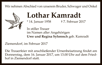 Traueranzeige von Lothar Kamradt von Uelzen