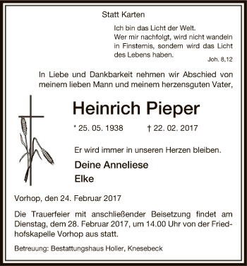 Traueranzeige von Heinrich Pieper von Uelzen