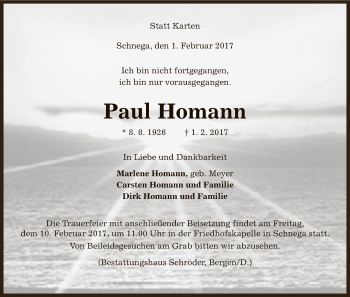 Traueranzeige von Paul Homann von Uelzen