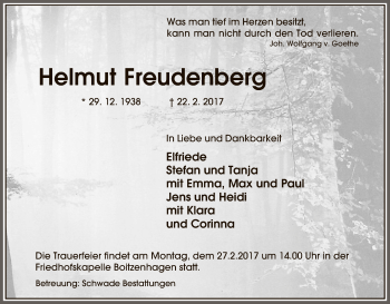 Traueranzeige von Helmut Freudenberg von Uelzen