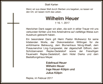 Traueranzeige von Wilhelm Heuer von Uelzen