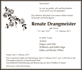 Traueranzeige von Renate Drangmeister von Uelzen