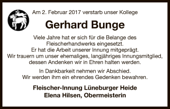 Traueranzeige von Gerhard Bunge von Uelzen