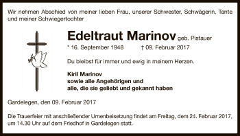 Traueranzeige von Edeltraut Marinov von Uelzen