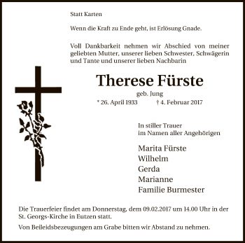 Traueranzeige von Therese Fürste von Uelzen