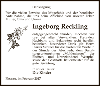 Traueranzeige von Ingeborg Reckling von Uelzen