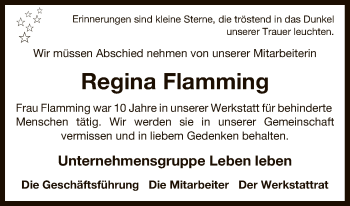 Traueranzeige von Regina Flamming von Uelzen