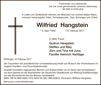 Traueranzeige von Wilfried Hangstein von Uelzen