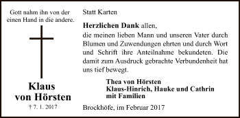 Traueranzeige von Klaus von Hörsten von Uelzen