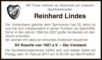 Traueranzeige von Reinhard Lindes von Uelzen