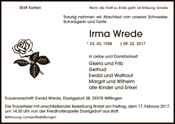 Traueranzeige von Irma Wrede von Uelzen