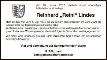 Traueranzeige von Reinhard  Lindes von Uelzen