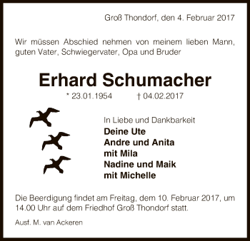 Traueranzeige von Erhard Schumacher von Uelzen