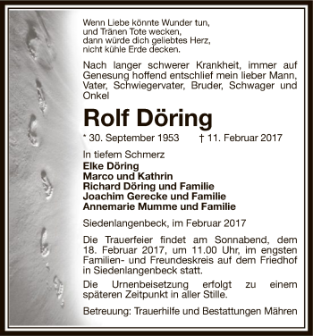 Traueranzeige von Rolf Döring von Uelzen