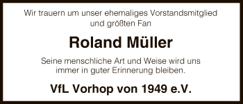 Traueranzeige von Roland Müller von Uelzen