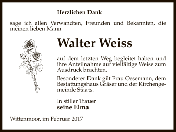 Traueranzeige von Walter Weiss von Uelzen