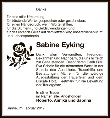 Traueranzeige von Sabine Eyking von Uelzen