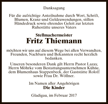 Traueranzeige von Fritz Thiemann von Uelzen