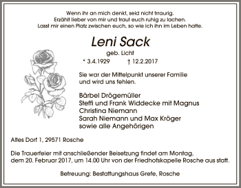 Traueranzeige von Leni Sack von Uelzen