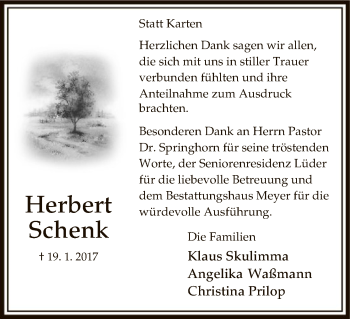 Traueranzeige von Herbert Schenk von Uelzen