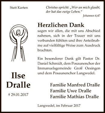 Traueranzeige von Ilse Dralle von Uelzen