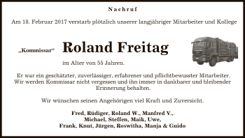 Traueranzeige von Roland Freitag von Uelzen