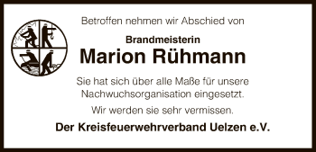 Traueranzeige von Marion Rühmann von Uelzen