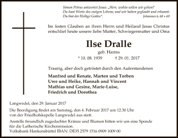 Traueranzeige von Ilse Dralle von Uelzen