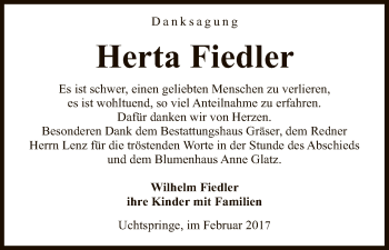 Traueranzeige von Herta Fiedler von Uelzen