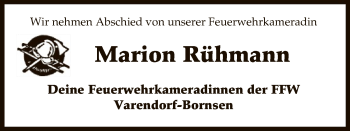 Traueranzeige von Marion Rühmann von Uelzen